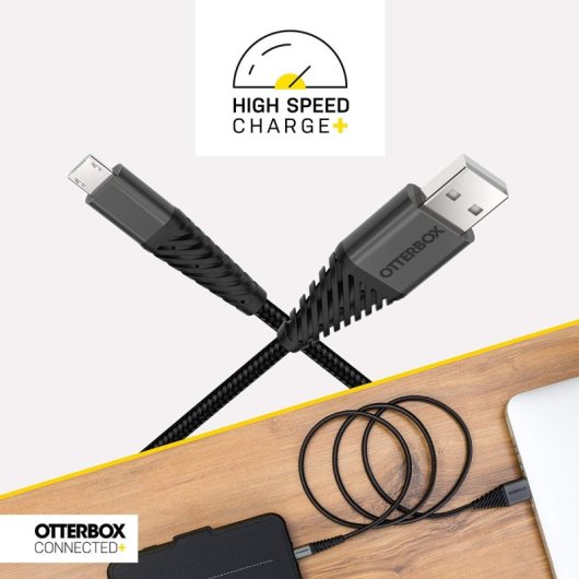 OtterBox 78-51410 Cable USB-A a USB-C con Carga Rapida 2M Anti Enredo Negro