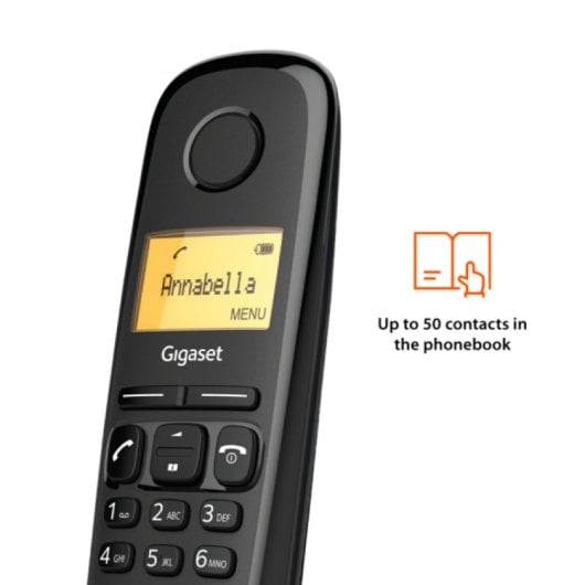 Gigaset A180 Telefono Inalambrico de Gran Pantalla Iluminada con Agenda 50m Negro