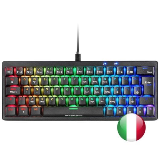 Mars Gaming MKMINIPRO Teclado Mecânico RGB 60% Switch Azul Preto Italiano