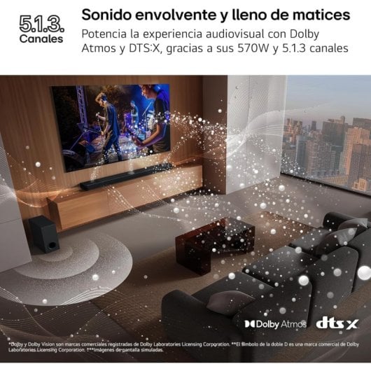 LG S90TY Barra de Sonido Inteligente 5.1.3 Canales Dolby Atmos 570W Negra