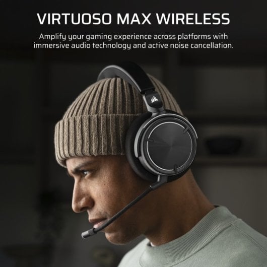 Corsair VIRTUOSO MAX Headset Gaming Sem Fios com Cancelamento de Ruído e Dolby Atmos Carbon