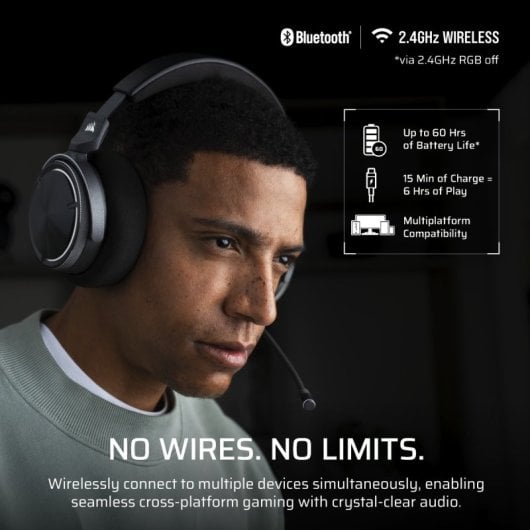 Corsair VIRTUOSO MAX Headset Gaming Sem Fios com Cancelamento de Ruído e Dolby Atmos Carbon
