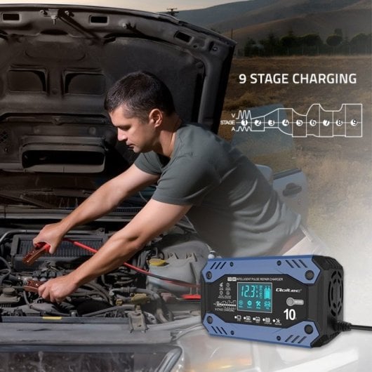 Qoltec 52482 Cargador de Baterías Inteligente para Baterías STD/AGM/Gel/Lifepo4