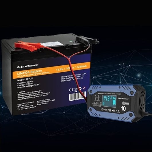 Qoltec 52482 Cargador de Baterías Inteligente para Baterías STD/AGM/Gel/Lifepo4