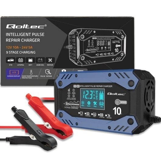 Qoltec 52482 Cargador de Baterías Inteligente para Baterías STD/AGM/Gel/Lifepo4