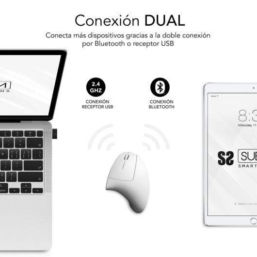 Subblim Glide Vertical Ergo Dual Mouse verticale wireless ergonomico per utenti destrimani 1600 DPI bianco