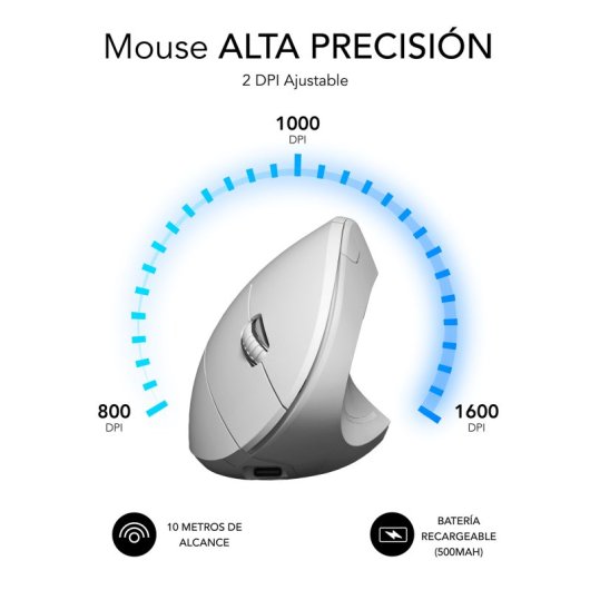 Subblim Glide Vertical Ergo Dual Mouse verticale wireless ergonomico per utenti destrimani 1600 DPI bianco
