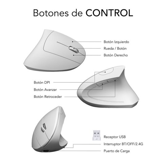Subblim Glide Vertical Ergo Dual Mouse verticale wireless ergonomico per utenti destrimani 1600 DPI bianco