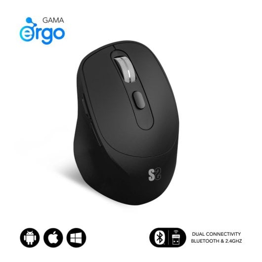Subblim Comfort Ergo Dual Ratón Ergonómico Inalámbrico para Diestros 2400 DPI Negro