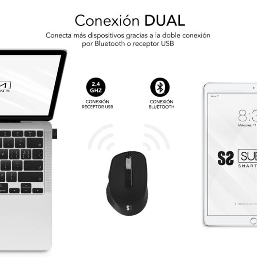 Subblim Comfort Ergo Dual Ratón Ergonómico Inalámbrico para Diestros 2400 DPI Negro