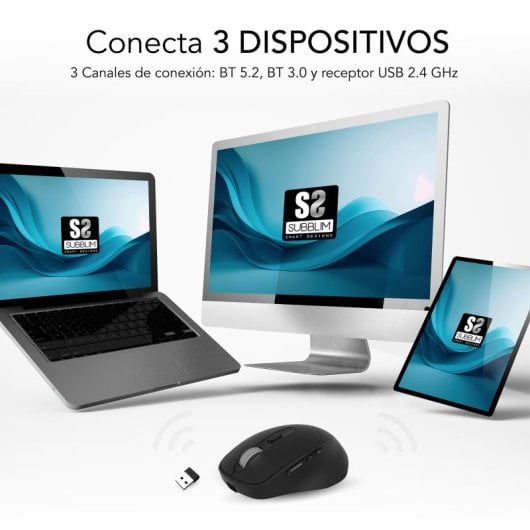 Subblim Comfort Ergo Dual Ratón Ergonómico Inalámbrico para Diestros 2400 DPI Negro