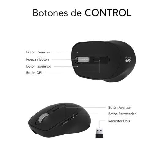 Subblim Comfort Ergo Dual Ratón Ergonómico Inalámbrico para Diestros 2400 DPI Negro