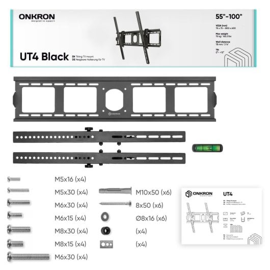 Onkron Soporte TV de Pared Inclinable  55"/100" Max 75Kg Negro