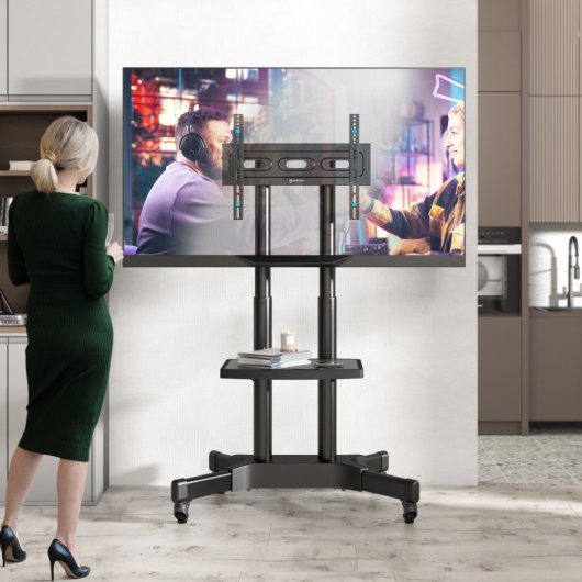 Meuble TV Onkron avec roulettes et hauteur réglable 32"/65" Max 50Kg VESA 600x400 Noir