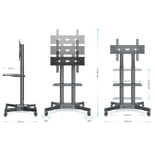 Meuble TV Onkron avec roulettes et hauteur réglable 32"/65" Max 50Kg VESA 600x400 Noir