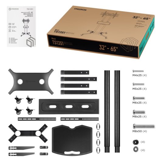 Meuble TV Onkron avec roulettes et hauteur réglable 32"/65" Max 50Kg VESA 600x400 Noir