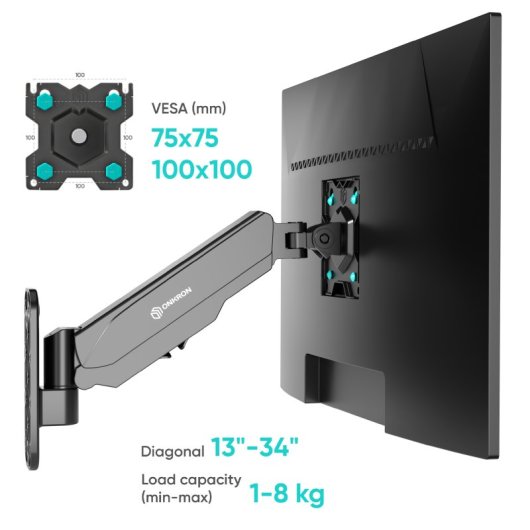 Onkron Soporte Pared TV y Monitor 13"/34" VESA 100x100 Max 8 Kg Negro