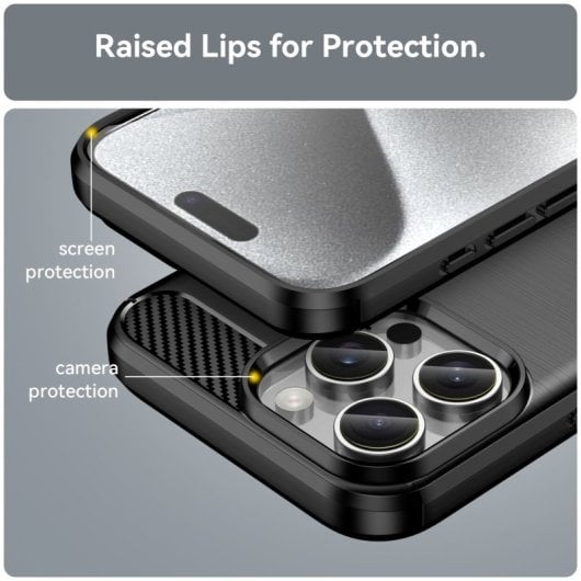 Max Power Digital Funda Fibra De Carbono Para Iphone 16 Pro Max Antigolpes Silicona Negra