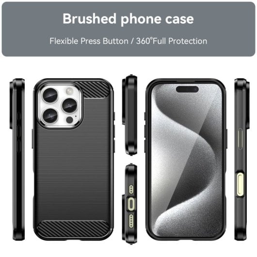 Max Power Digital Funda Fibra De Carbono Para Iphone 16 Pro Antigolpes Silicona Negra