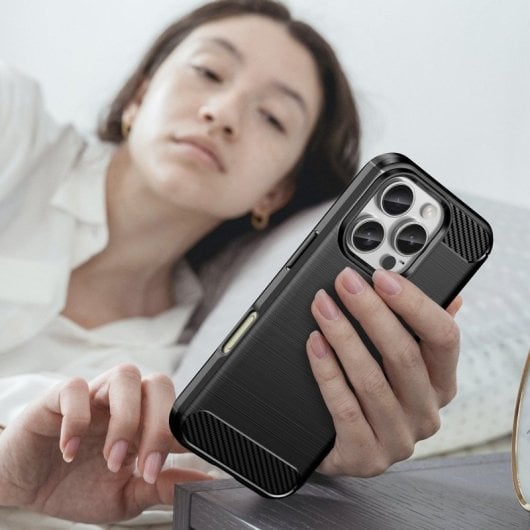 Max Power Digital Funda Fibra De Carbono Para Iphone 16 Pro Antigolpes Silicona Negra