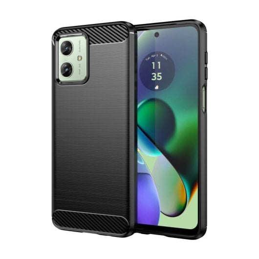 Max Power Digital Funda Fibra Carbono Para Motorola Moto G54 / G64 Carcasa Antigolpes Silicona Negra