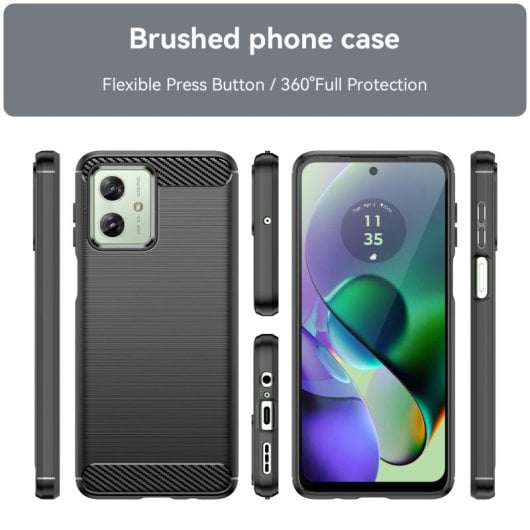Max Power Digital Funda Fibra Carbono Para Motorola Moto G54 / G64 Carcasa Antigolpes Silicona Negra