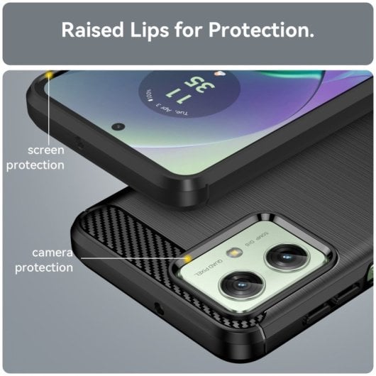 Max Power Digital Funda Fibra Carbono Para Motorola Moto G54 / G64 Carcasa Antigolpes Silicona Negra