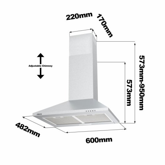 Cappa decorativa a parete Ciarra AW6201S da 60 cm classe A++ in acciaio inossidabile