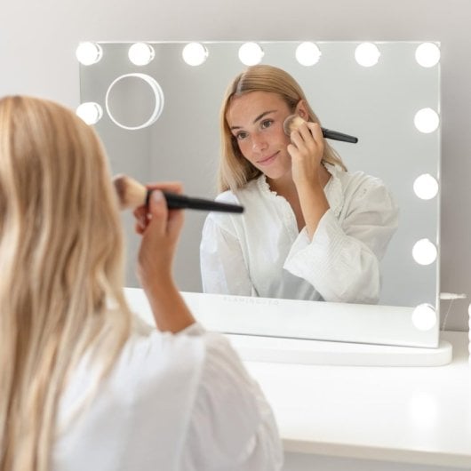 Specchio per il trucco Flamingueo con luce 15 lampadine LED 3 modalità di luce Controllo touch