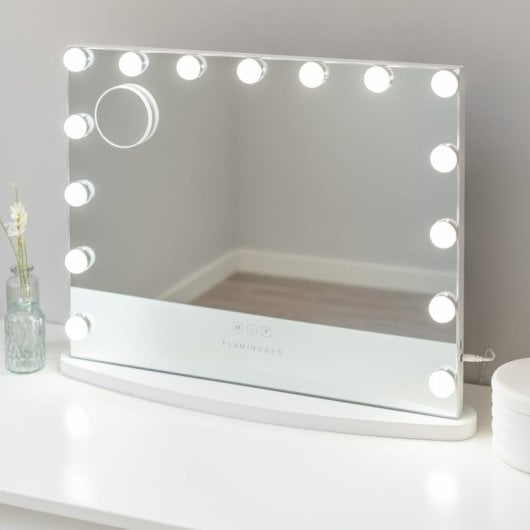 Specchio per il trucco Flamingueo con luce 15 lampadine LED 3 modalità di luce Controllo touch