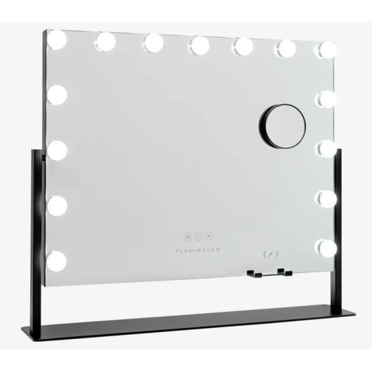 Flamingueo Espejo Maquillaje con Luz 15 Bombillas LED Posición Regulable 3 Modos de Luz Táctil Negro