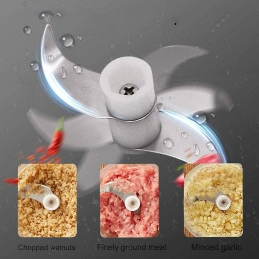 Klack Mini Picadora Multifunción Recargable de 250ml con Cuchillas de Acero Inoxidable 30W Blanco