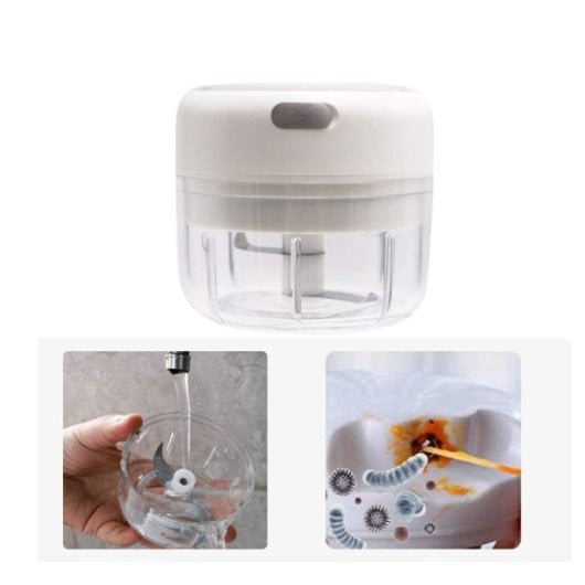 Klack Mini Picadora Multifunción Recargable de 250ml con Cuchillas de Acero Inoxidable 30W Blanco