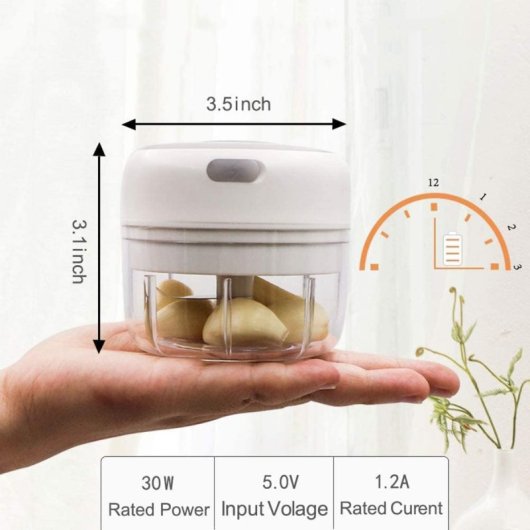 Klack Mini Picadora Multifunción Recargable de 250ml con Cuchillas de Acero Inoxidable 30W Blanco