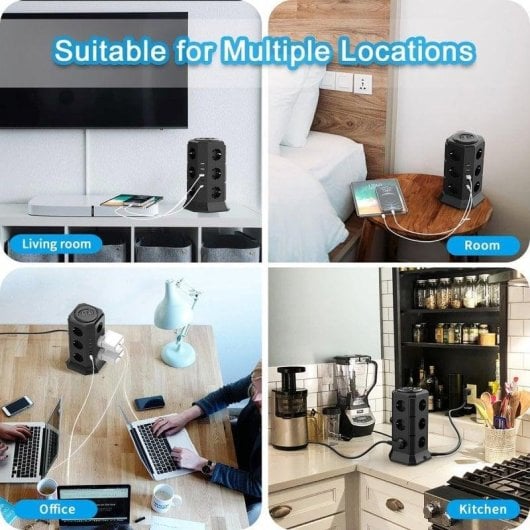 Régua de tomadas Klack Vertical 12 Tomadas 3 USB-A 2 USB-C Proteção 2 Interruptores 2m