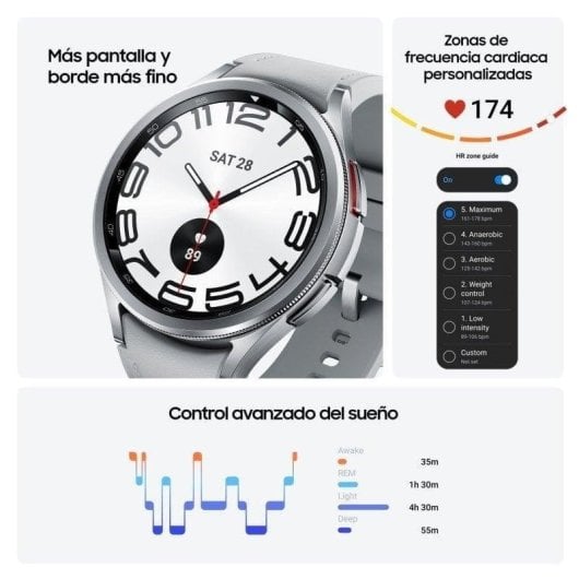 Samsung Galaxy Watch6 Classic LTE GPS 47mm Super AMOLED Argent Étanche IP68 SpO2 ECG