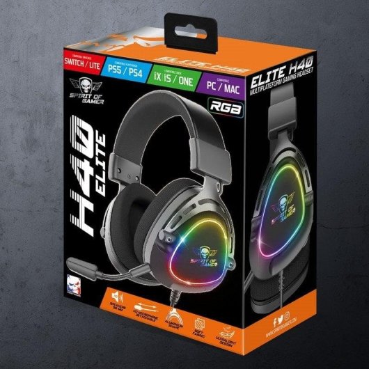 Auriculares Spirit of Gamer Elite H40 con cable, Jack 3,5 mm y USB, RGB, Negro