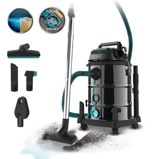 Cecotec Conga Rockstar Wet & Dry Steel Pro Tool Aspirador de Sólidos y Líquidos 30L 1600W Negro