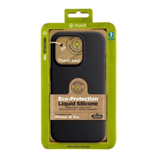 Muvit For Change Recycletek Flüssigsilikonhülle Kompatibel Mit Apple iPhone 16 Pro Max Schwarz