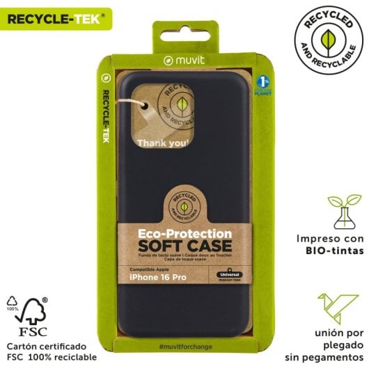 Muvit For Change Funda Recycletek Compatible Con Apple Iphone 16 Pro Negra