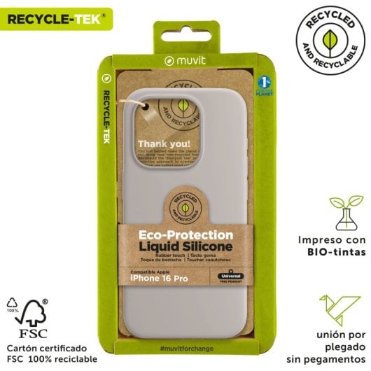Muvit For Change Funda Recycletek Liquid Silicone Compatible Con Apple Iphone 16 Pro Nude
