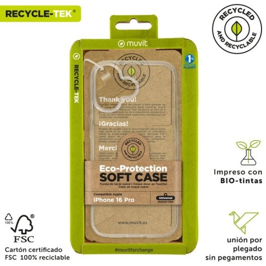 Muvit For Change Funda Recycletek Compatible Con Apple Iphone 16 Transparente