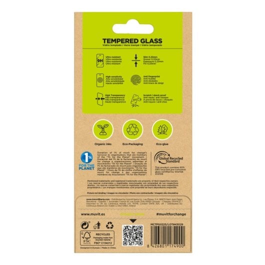 Muvit For Change Recycletek Displayschutzfolie Kompatibel Mit Apple Iphone 16 Pro Flaches Hartglas