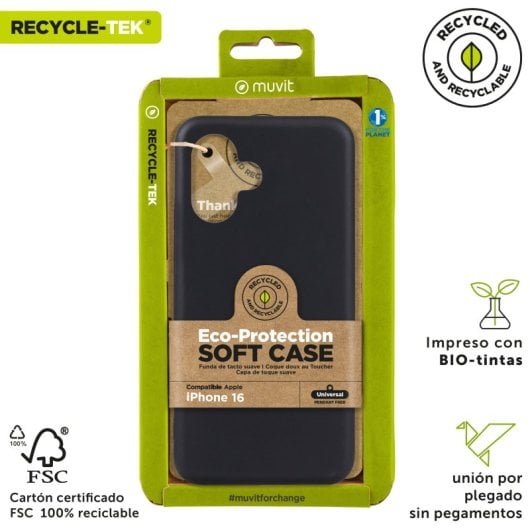 Muvit For Change Funda Recycletek Compatible Con Apple Iphone 16 Negra