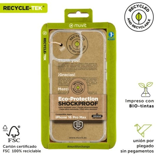 Muvit For Change Funda Shockproof 2m Compatible Con Apple Iphone 16 Pro Max Transparente