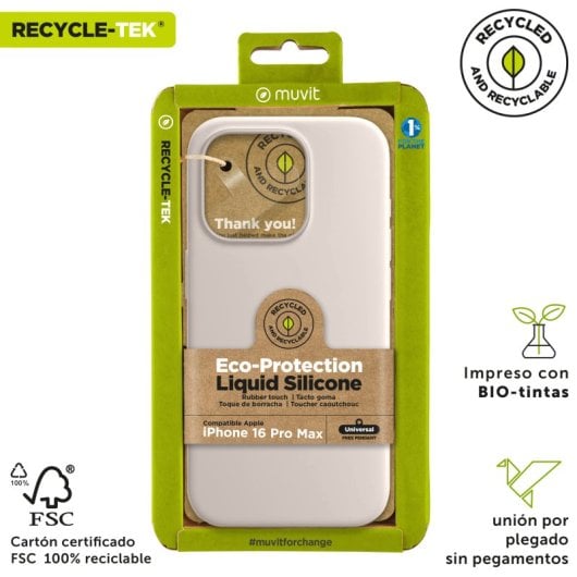 Muvit For Change Recycletek Flüssigsilikonhülle Kompatibel Mit Apple iPhone 16 Pro Max Nude