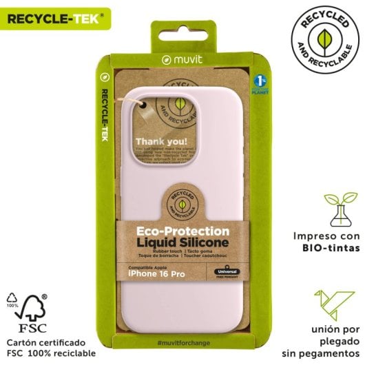 Muvit For Change Recycletek Flüssigsilikonhülle Kompatibel Mit Apple iPhone 16 Pro Rosa