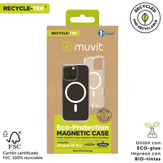 Muvit For Change Funda Recycletek Magsafe Compatible Con Apple Iphone 16 Pro Transparente