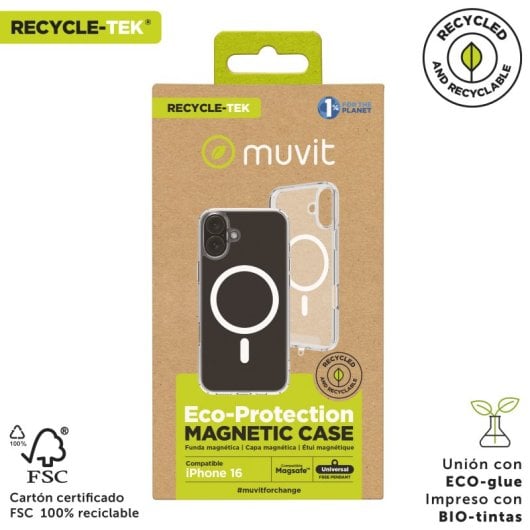 Muvit For Change Funda Recycletek Magsafe Compatible Con Apple Iphone 16 Transparente