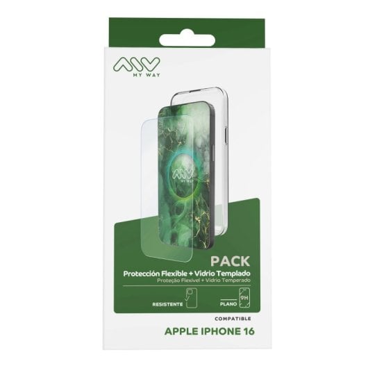 Coque Myway compatible avec Apple iPhone 16 + protecteur d'écran plat en verre trempé